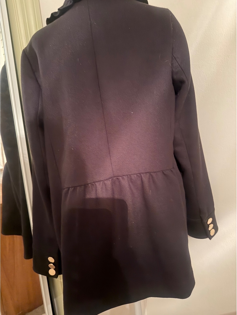 Crown & Ivy Black Ruffle-Trim Button Front Coat - Picture 2 of 4